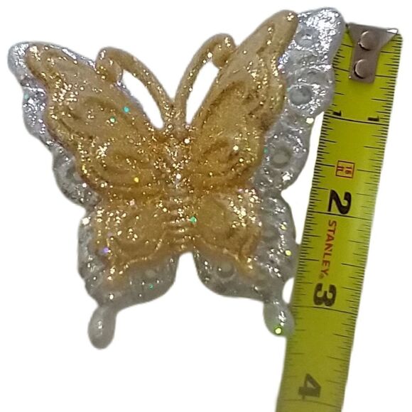 Glitter Gold Silver Butterfly Ornament Clip On Christmas Taiwan Plastic Crafts - Picture 3 of 15